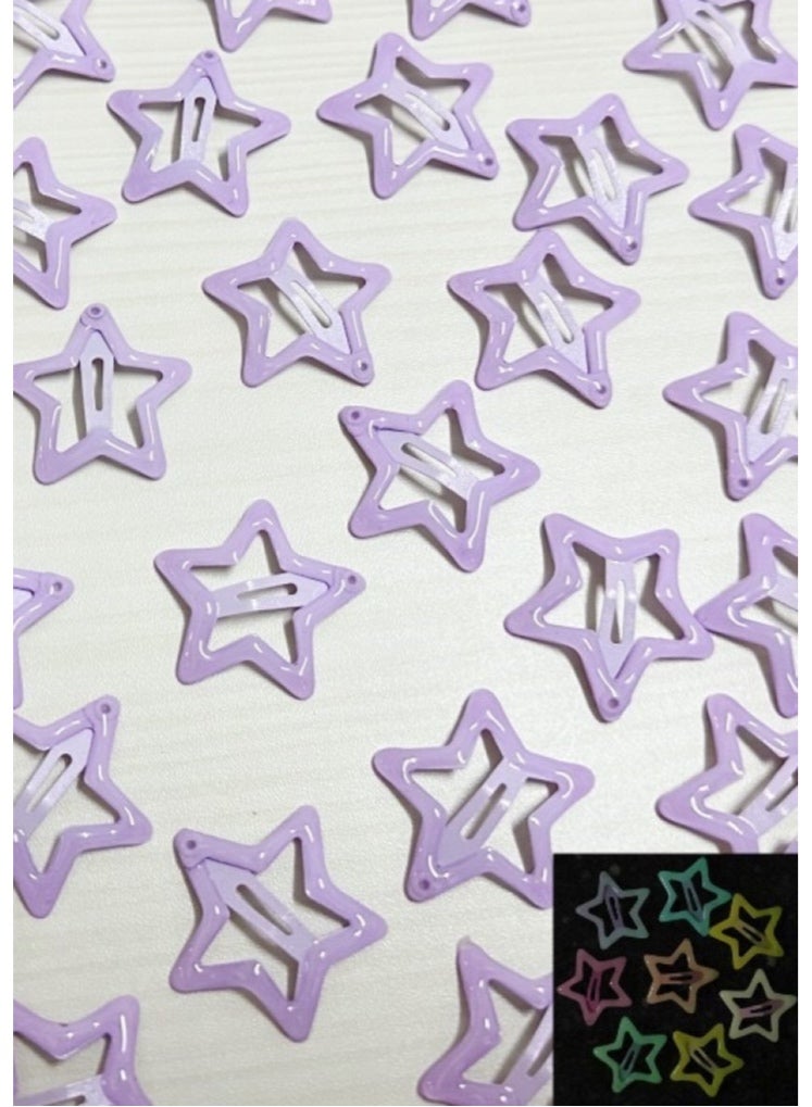 Star Hair Glow-in-the-dark Clips for Girls, 6 Pcs No Slip star Metal fashion Hair Snap Clips Barrettes for Kids Teens Women - Image 1