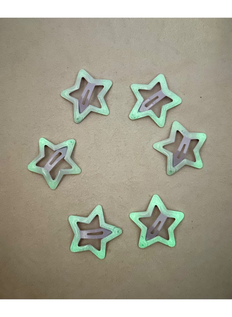 Star Hair Glow-in-the-dark Clips for Girls, 6 Pcs No Slip star Metal fashion Hair Snap Clips Barrettes for Kids Teens Women - Image 2
