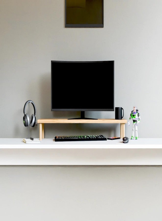 Furpinea Monitor Stand Riser for Desk - 35.5" Extra Wide Computer Monitor Shelf, Solid Wood Desktop Organizer for Dual Screens, Laptop, or TV, 4.5" Height Ergonomic Riser with Storage Space - Image 2