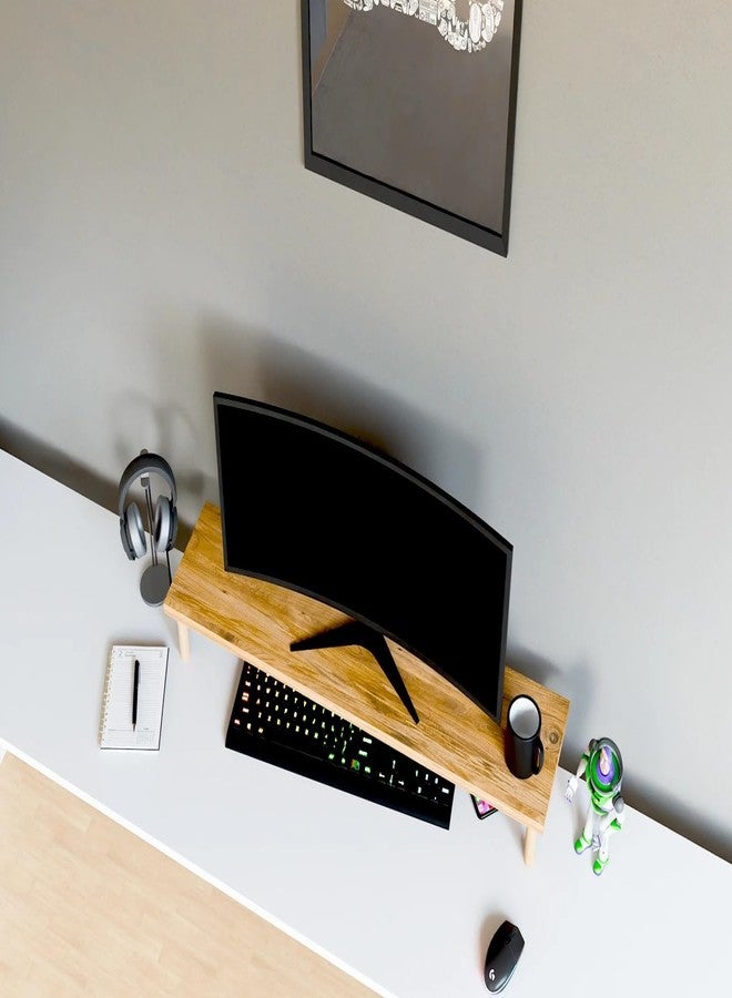 Furpinea Monitor Stand Riser for Desk - 35.5" Extra Wide Computer Monitor Shelf, Solid Wood Desktop Organizer for Dual Screens, Laptop, or TV, 4.5" Height Ergonomic Riser with Storage Space - Image 3