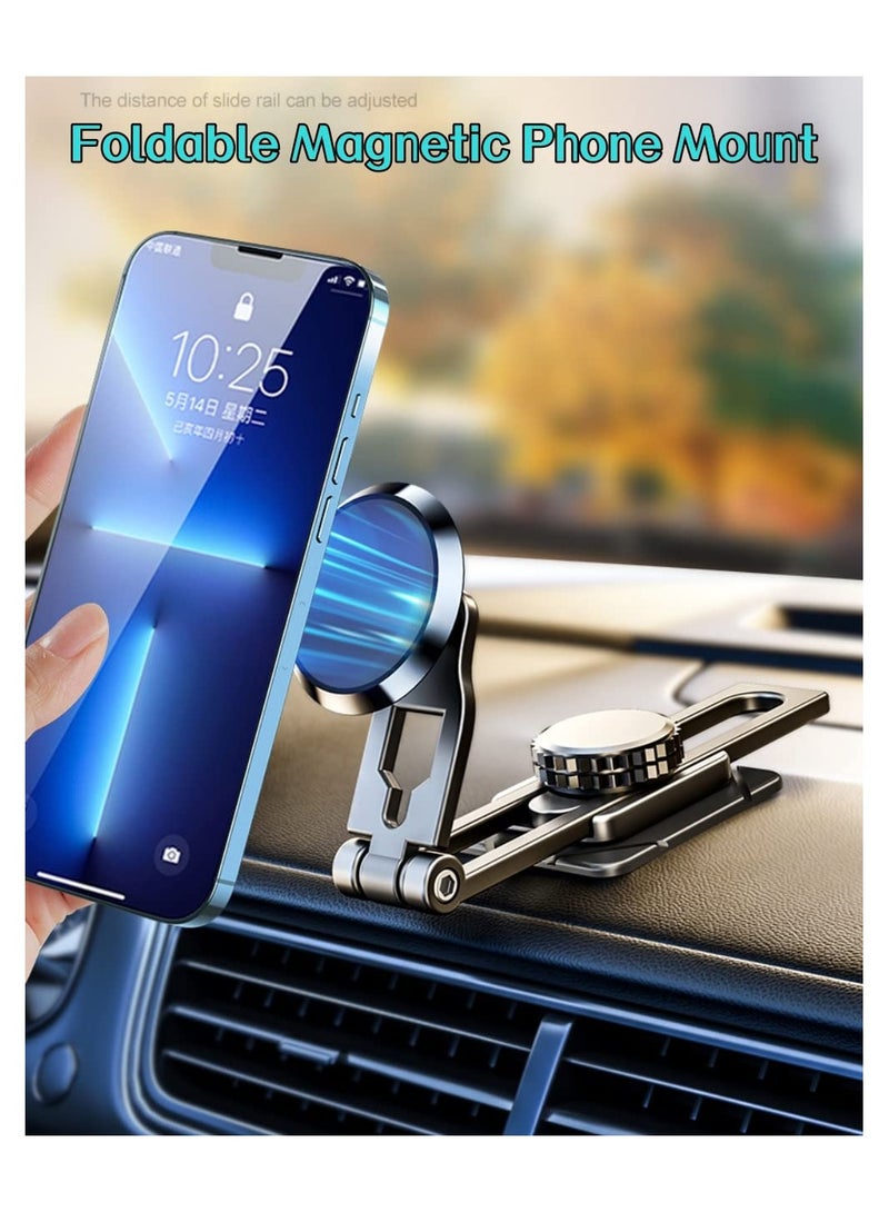SYOSI Magnetic Phone Mount for Car Alloy Folding Car Phone Holder Mount [Stronger 6X Magnets] 360°Rotation Universal Dashboard Phone Holder Magnetic Car Mount for iPhone Samsung 4-7in All Phones - Image 2