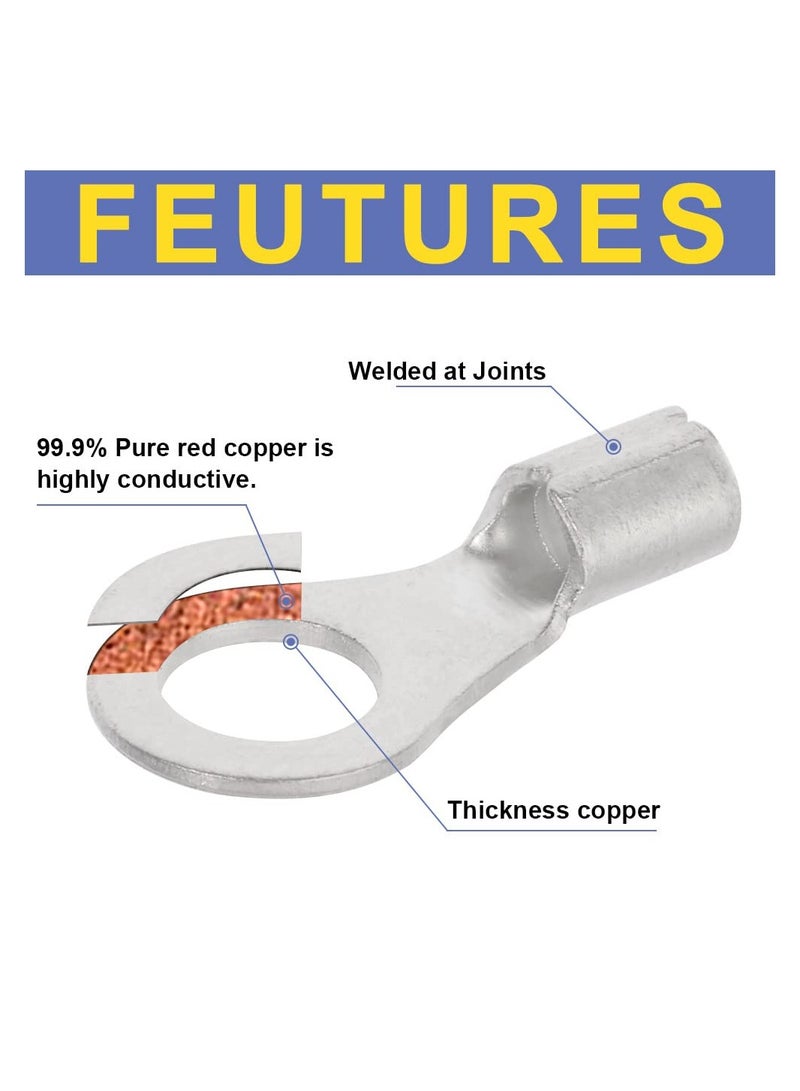 Zikra 330PCS Non-Insulated Wire Connectors Kit Brazed Seam Fork Ring Terminals of Tinned Red Copper Fit for AWG 22-10 Electrical Wire Crimp Connectors - Image 3