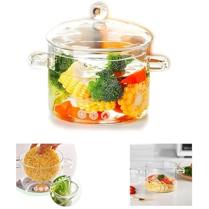 KASTWAVE 15L Glass Saucepan With CoverStovetop Cooking Pot With Lid And Handle Simmer Pot Clear Soup Pot High Borosilicate Glass Cookware For Cooking Soup Milk Baby Food Pasta Noodle - Image 1
