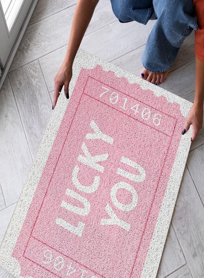 SNNDER Trendy Retro Pink Door Mat, Funky Retro Lucky You Tickets Doormat for Front Door Porch Indoor Outdoor Outside Entrance, Pink Welcome Mats Doormat Outside, 17x30 Inch - Image 3