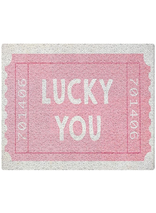 SNNDER Trendy Retro Pink Door Mat, Funky Retro Lucky You Tickets Doormat for Front Door Porch Indoor Outdoor Outside Entrance, Pink Welcome Mats Doormat Outside, 17x30 Inch - Image 1