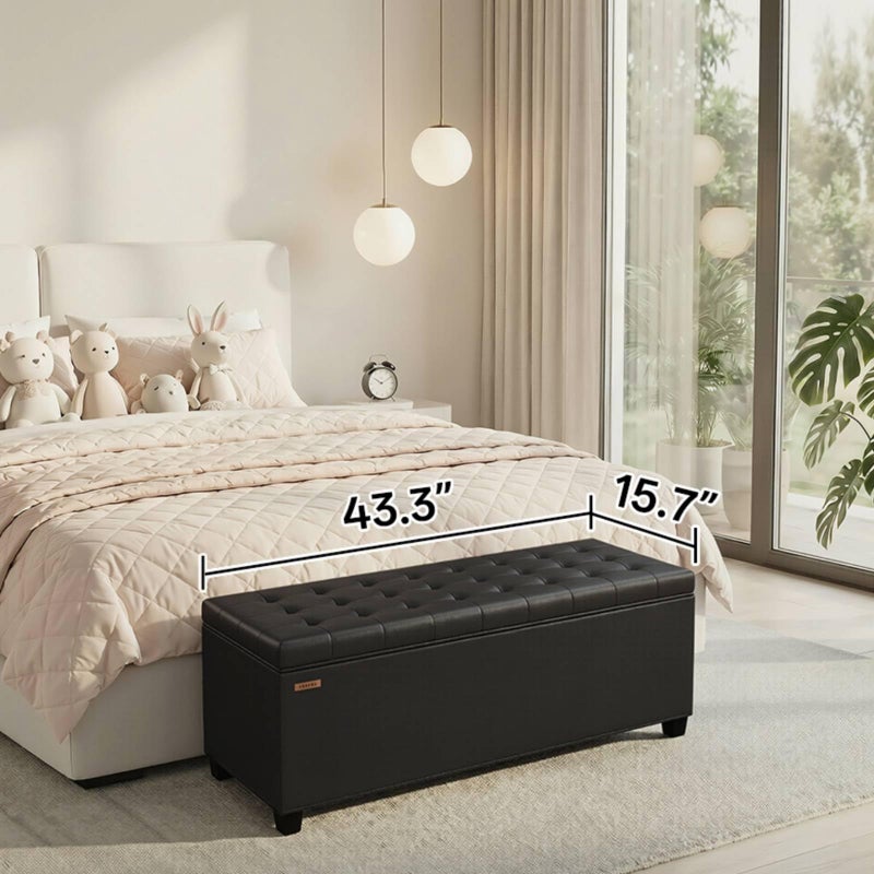 ABHENG Synthetic leather Storage ottoman bench with legs,43.5â€W x 15.7â€D x 15.7â€H,metal frame end of bed bench hold up to 770 LB,Large Storage Chest hold up to 770 LB,Black UASND622B - Image 3
