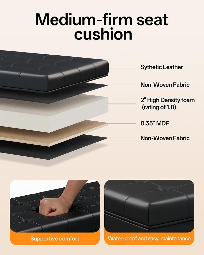 ABHENG Synthetic leather Storage ottoman bench with legs,43.5â€W x 15.7â€D x 15.7â€H,metal frame end of bed bench hold up to 770 LB,Large Storage Chest hold up to 770 LB,Black UASND622B - Image 4