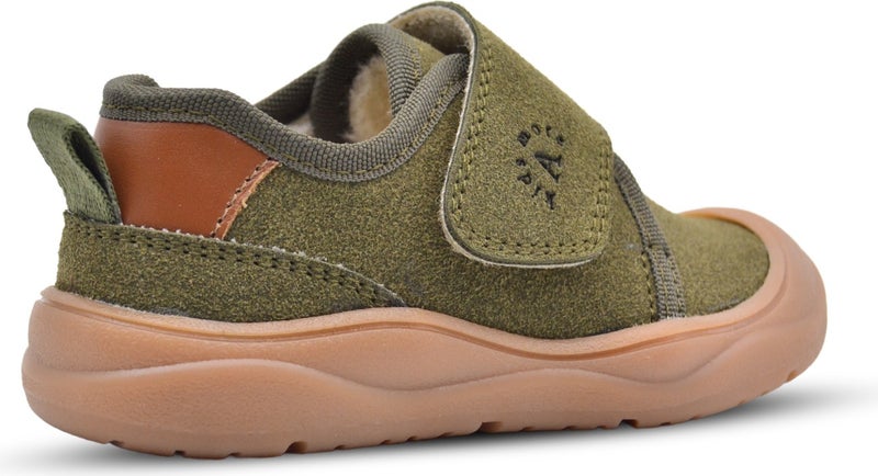 Kids A More Wide Single Velcro Plush Furry Anatomical Baby Boy Shoes Khaki  - Image 1