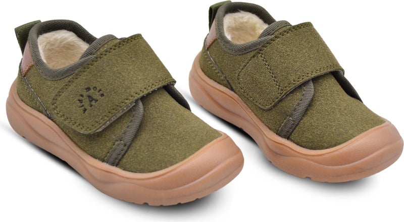 Kids A More Wide Single Velcro Plush Furry Anatomical Baby Boy Shoes Khaki  - Image 2