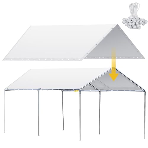 Wesnoy 10 x 20 ft Heavy Duty Carport Canopy Waterproof Garage Car Shelter Tarp Tent for Car Canopy Replacement Cover with 50 Ball Bungees, Only Top Cover, Frame is Not Included - Image 1