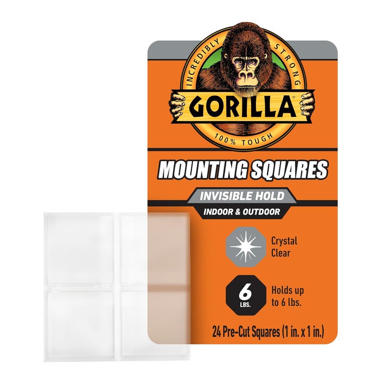 شريط لاصق مزدوج الجوانب من نوع Gorilla Tough & Clear، مربعات مقطوعة مسبقًا مقاس 1 بوصة، 24 قطعة، شفافة، (عبوة من 1) - 6067201 - Image 1