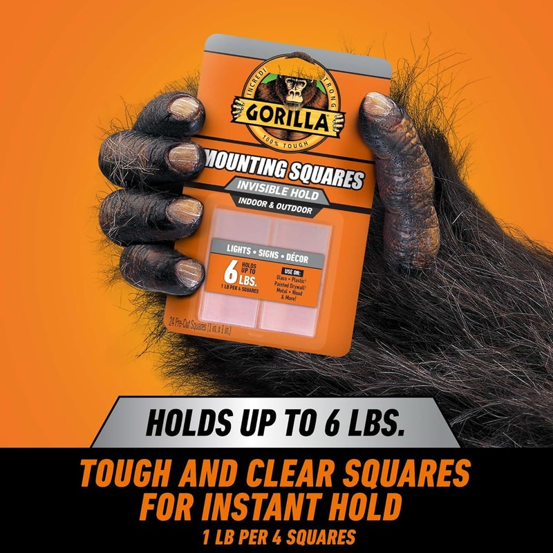 شريط لاصق مزدوج الجوانب من نوع Gorilla Tough & Clear، مربعات مقطوعة مسبقًا مقاس 1 بوصة، 24 قطعة، شفافة، (عبوة من 1) - 6067201 - Image 3