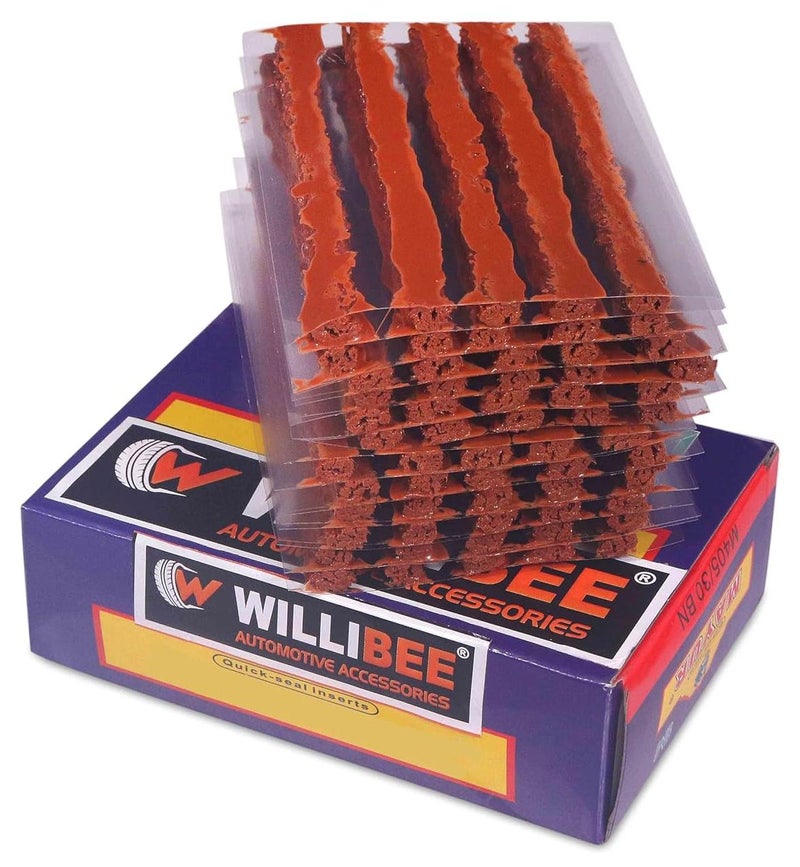 WILLIBEE (Pack of 30) Premium Heavy Duty Tubeless Tyre Puncture Repair Strips, 30 Brown Puncher Repair Seal Strips for Car, Bike, SUV, & Motorcycle - Image 1