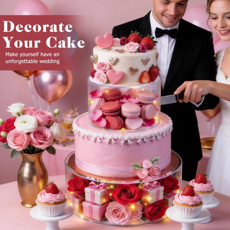 SAMYUCHO 2 Pcs Acrylic Cake Stand 6" Dx4 H 10" Dx4 H with Led Lights for Party Wedding Cake Stand Clear Cake Cupcake Display Stand Centerpiece Tier Floating Cup Cake Supports Stands for Stacking - Image 5