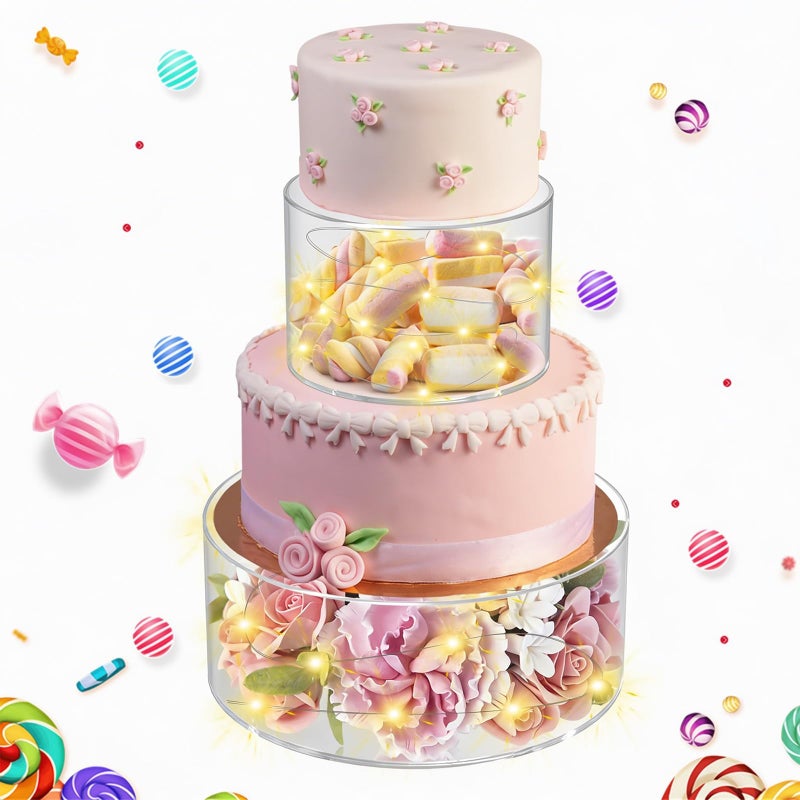 SAMYUCHO 2 Pcs Acrylic Cake Stand 6" Dx4 H 10" Dx4 H with Led Lights for Party Wedding Cake Stand Clear Cake Cupcake Display Stand Centerpiece Tier Floating Cup Cake Supports Stands for Stacking - Image 1
