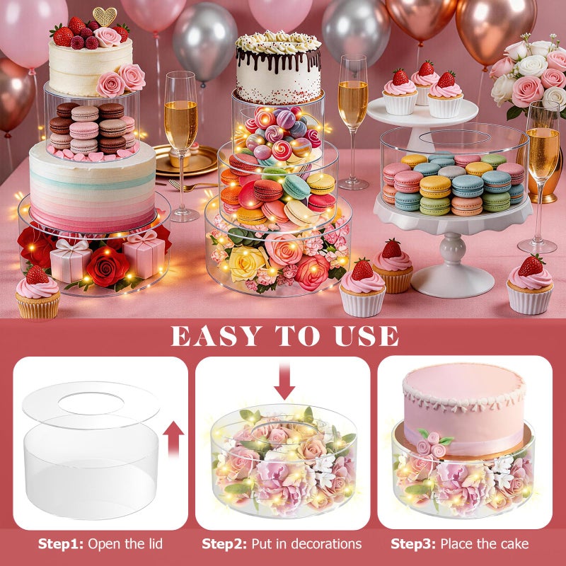 SAMYUCHO 2 Pcs Acrylic Cake Stand 6" Dx4 H 10" Dx4 H with Led Lights for Party Wedding Cake Stand Clear Cake Cupcake Display Stand Centerpiece Tier Floating Cup Cake Supports Stands for Stacking - Image 3