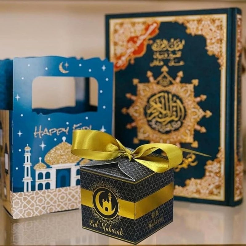 BrainGiggles Eid Mubarak Gift Boxes – Pack of 5 Ramadan Favor Boxes in Black & Gold, Elegant Treat Box for Sweets, Dates, Chocolates, and Gifts for Kids | Eid Gift Bags (Black) - Image 5