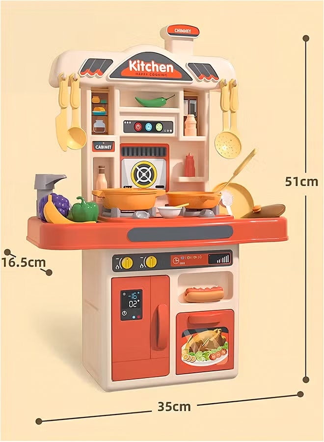 Kitchen Playset for Kids,51cm High Kitchen Pretend Play Toy Set with Realistic Lights and Sounds,Simulation of Spray and Play Sink,Fruit Vegetable Tea Playset and Cookware Set Fruit,31Pcs Fashion Kitchen Toys Set, Kitchen Sink Toys with Flowing Water for 3+ Year Old Boys and Girls,Blue - Image 2