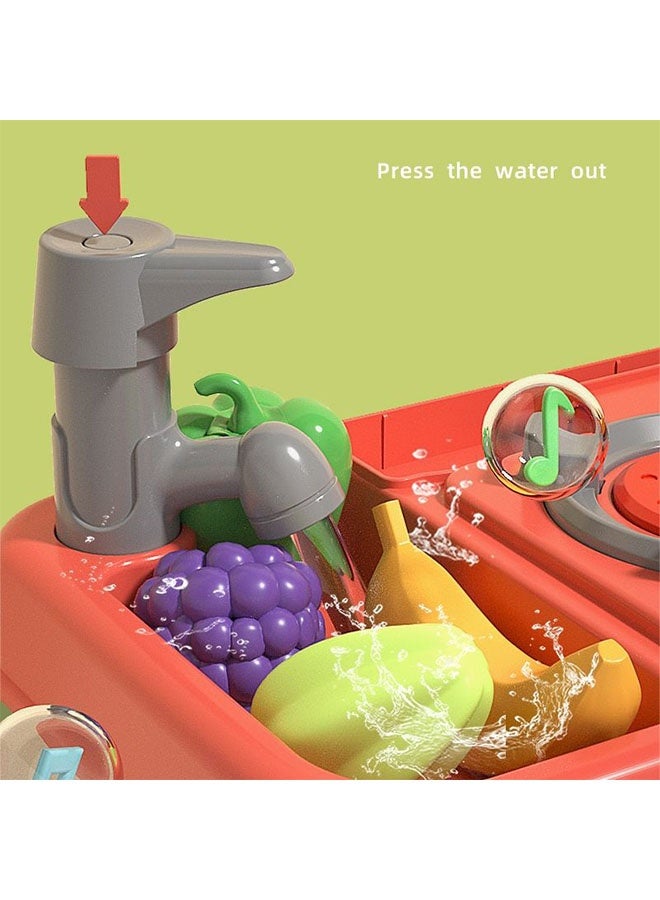 Kitchen Playset for Kids,51cm High Kitchen Pretend Play Toy Set with Realistic Lights and Sounds,Simulation of Spray and Play Sink,Fruit Vegetable Tea Playset and Cookware Set Fruit,31Pcs Fashion Kitchen Toys Set, Kitchen Sink Toys with Flowing Water for 3+ Year Old Boys and Girls,Blue - Image 5