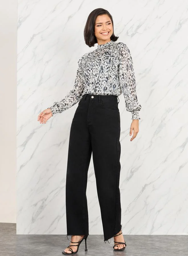 Take Two Ruffle Detail Metal Leopard Print Blouse