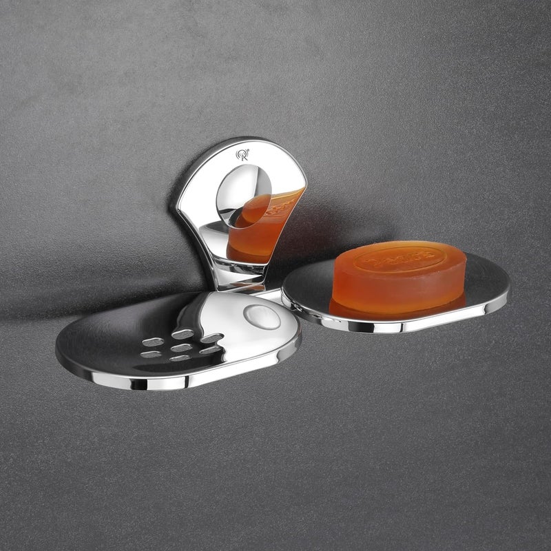 Raxon Innovation Stainless Steel Chrome Finish Square Double Soap Dish Holder for Bathroom Soap CaseSoap Stand for Kitchen Bathroom Accessories Pack of 1 Royal Double SOAPDISH - Image 2