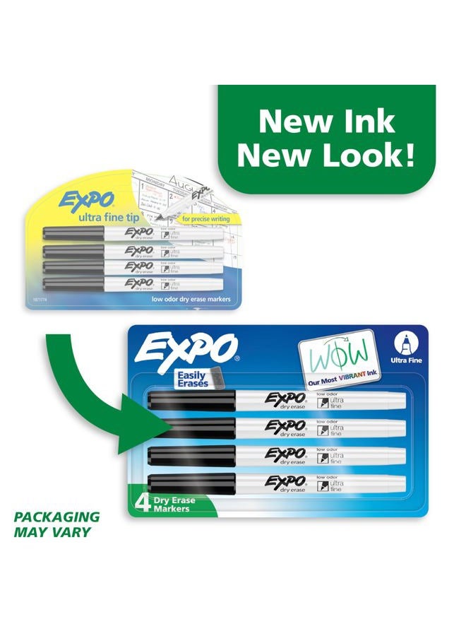 Expo Low-Odor Dry Erase Markers, Ultra-Fine Tip, Black, 4 Count - Image 3