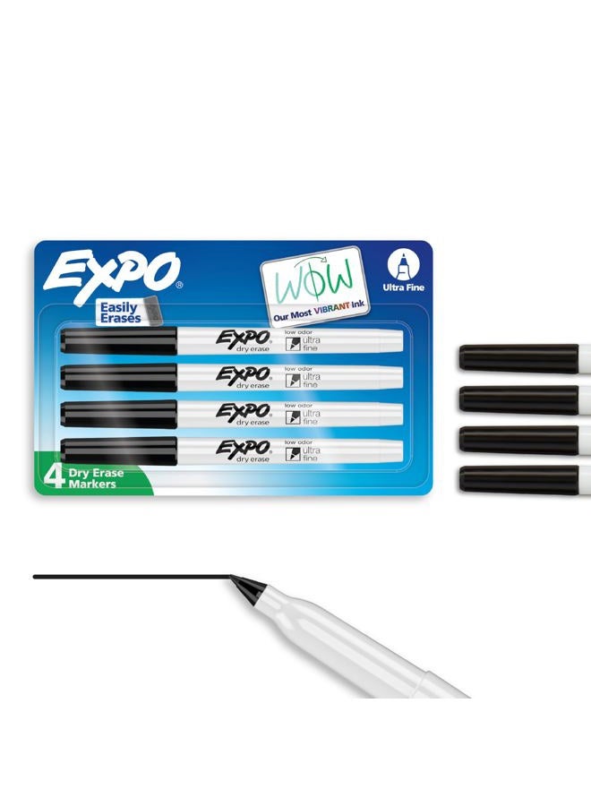 Expo Low-Odor Dry Erase Markers, Ultra-Fine Tip, Black, 4 Count - Image 1