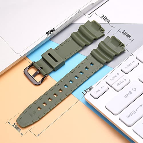 MCXGL Natural Resin Replacement Watch Band for AE-1200 SGW-300H MRW-200H W-735H Waterproof Sport Rubber strap(ArmyGreen) - Image 2