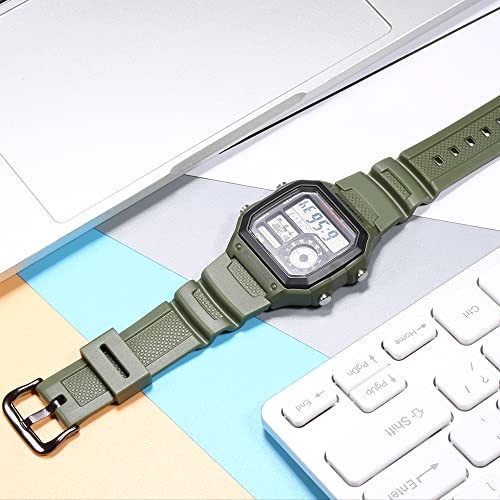 MCXGL Natural Resin Replacement Watch Band for AE-1200 SGW-300H MRW-200H W-735H Waterproof Sport Rubber strap(ArmyGreen) - Image 5