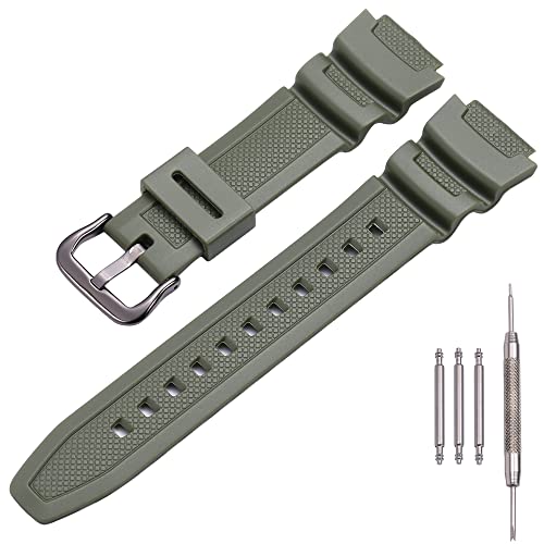MCXGL Natural Resin Replacement Watch Band for AE-1200 SGW-300H MRW-200H W-735H Waterproof Sport Rubber strap(ArmyGreen) - Image 1