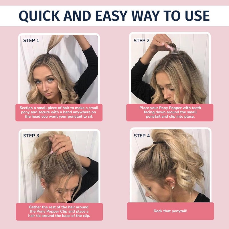 Pony Popper Mini Pony Popper Clip - High Ponytail Holder for Volume & Lift - Versatile for All Hair Types, Ponytail Tool for Thick & Long Hair - Easy-to-Use Hair Styling Accessories for Women, Clear Pony Popper - Image 3