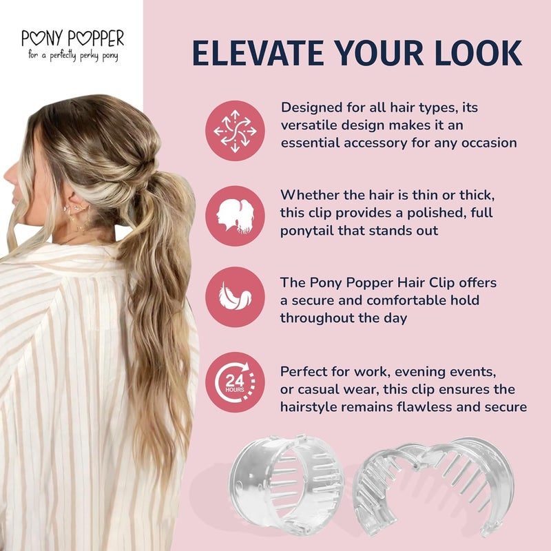 Pony Popper Mini Pony Popper Clip - High Ponytail Holder for Volume & Lift - Versatile for All Hair Types, Ponytail Tool for Thick & Long Hair - Easy-to-Use Hair Styling Accessories for Women, Clear Pony Popper - Image 4