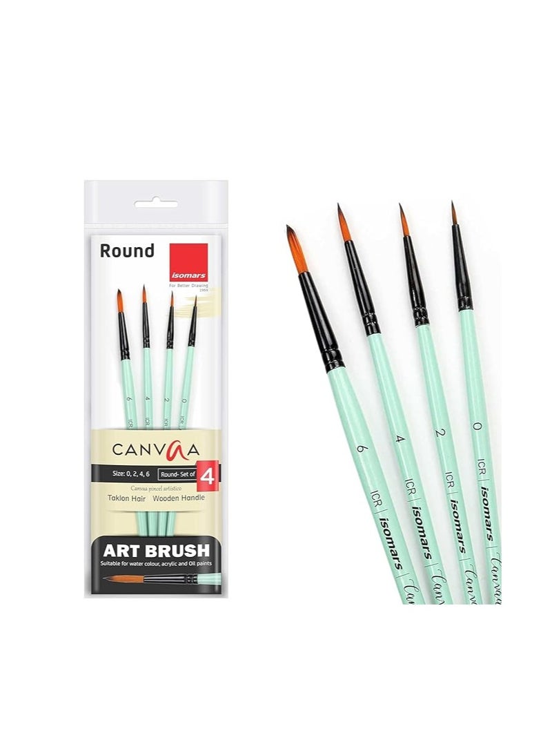 Isomers Isomars CANVAA Paint Brushes - Round - Set of 4 Suitable for Acrylic Painting, Oil Paint, Mix Media & Watercolors - Image 1