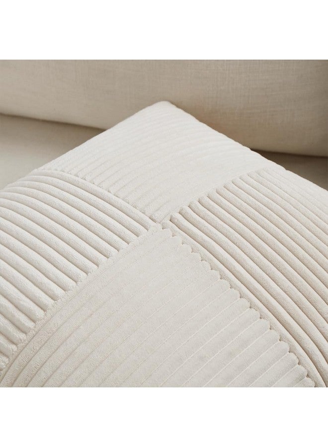 Fancy Homi Fancy Homi 2 Packs Boho Cream Decorative Throw Pillow Covers 18x18 Inch for Living Room Couch Bed Sofa, Rustic Farmhouse Home Decor, Soft Corss Corduroy Patchwork Textured Square Cushion Case 45x45 cm - Image 3