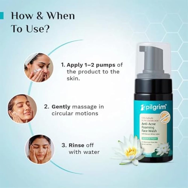 Pilgrim 1.5% Salicylic(BHA) & 2% Glycolic Acid(AHA) Foaming Face Wash for Oily & Acne-Prone Skin | Men & Women | Korean Skin Care Products | 120ml - Image 5