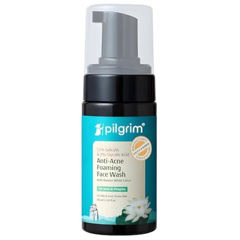 Pilgrim 1.5% Salicylic(BHA) & 2% Glycolic Acid(AHA) Foaming Face Wash for Oily & Acne-Prone Skin | Men & Women | Korean Skin Care Products | 120ml - Image 1