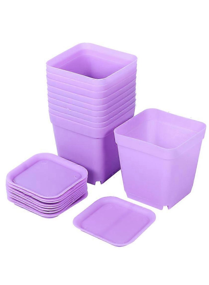 25 PCS Seed Starting Pots, 7cm Plastic Nursery Pots Square Plant Pots Fruit Plant Pots Flower Plant Containers Seedling Containers Cutting Transplant Pots Gardening Supplies for Fruit Vegetable Plant (Purple)