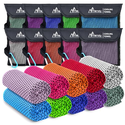 MENOLY 10 Pack Cooling Towels, 40"x12" Cooling Towels for Neck and Face with Breathable Carrying Bags,Soft Microfiber Instant Cooling Rags, Gym Workout Sweat Towel for Sports, Yoga, Camping, Running - Image 1