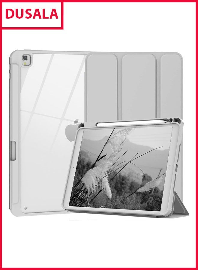 DUSALA Case for iPad Pro 10.5-Inch and iPad Air 3 (10.5-Inch 2019, 3rd Generation) with Pencil Holder, Slim Stand Protective Cover with Clear Transparent Back Shell for iPad Pro 10.5 inch Tablet, Support Auto Wake/Sleep, (Grey) - Image 1