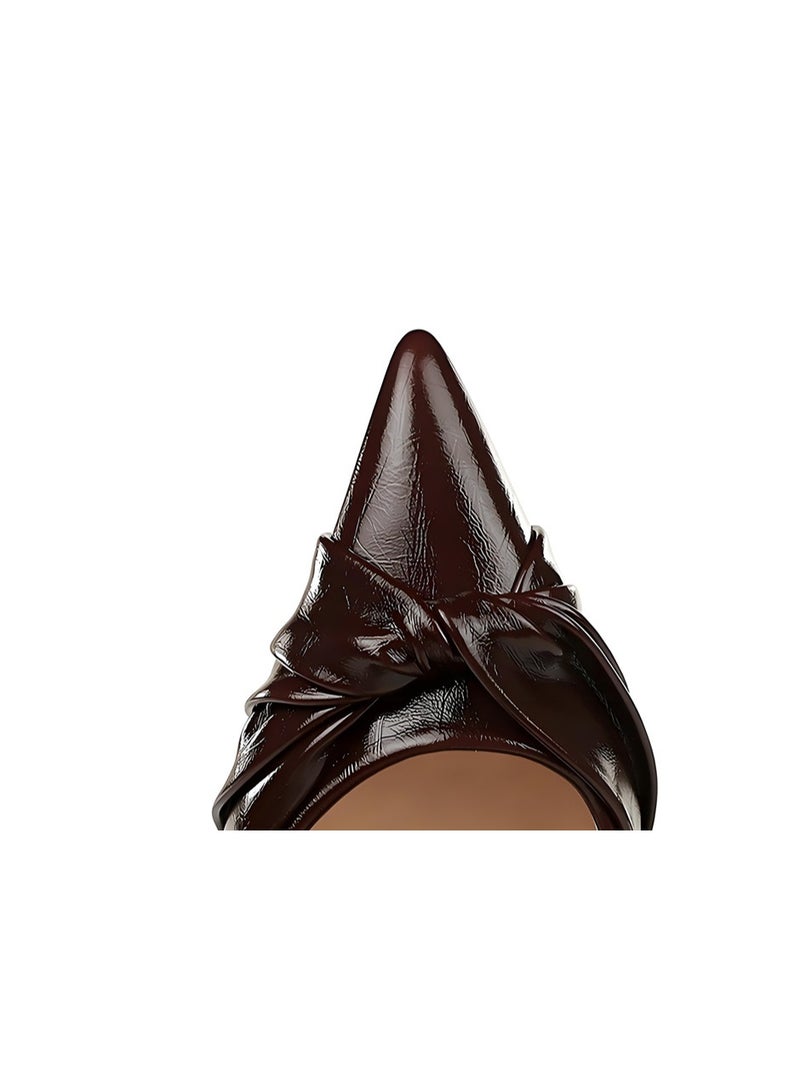 BIGTREE Women's Bowknot Stiletto Pumps Closed Pointed Toe High Heels Shoes Dark Wine Red 9.5CM - Image 4