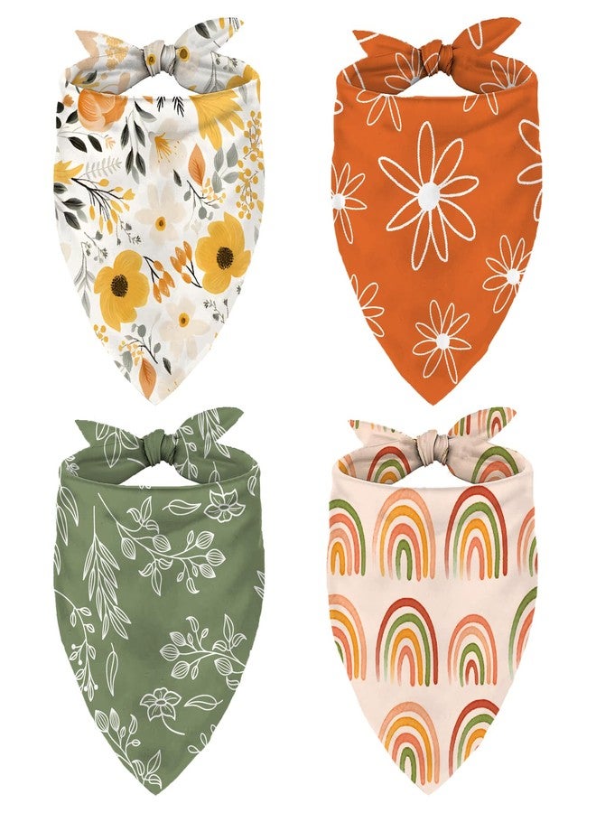 Whaline 4Pcs Boho Pet Bandanas Spring Daisy Dog Scarf Washable Adjustable Triangle Dog Bibs Puppy Neckerchief for Cat Pet Birthday Costume Accessories - Image 1