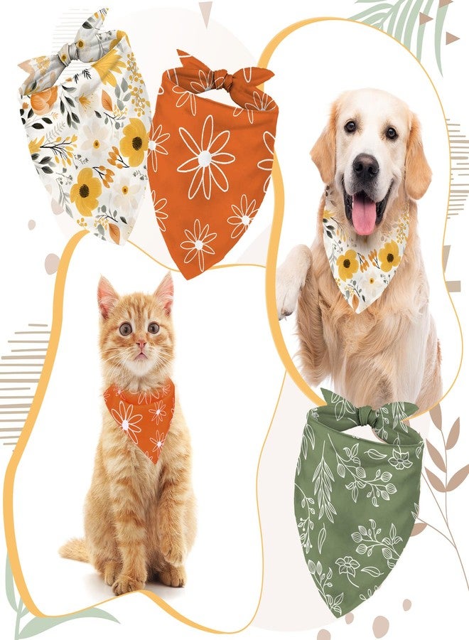 Whaline 4Pcs Boho Pet Bandanas Spring Daisy Dog Scarf Washable Adjustable Triangle Dog Bibs Puppy Neckerchief for Cat Pet Birthday Costume Accessories - Image 3