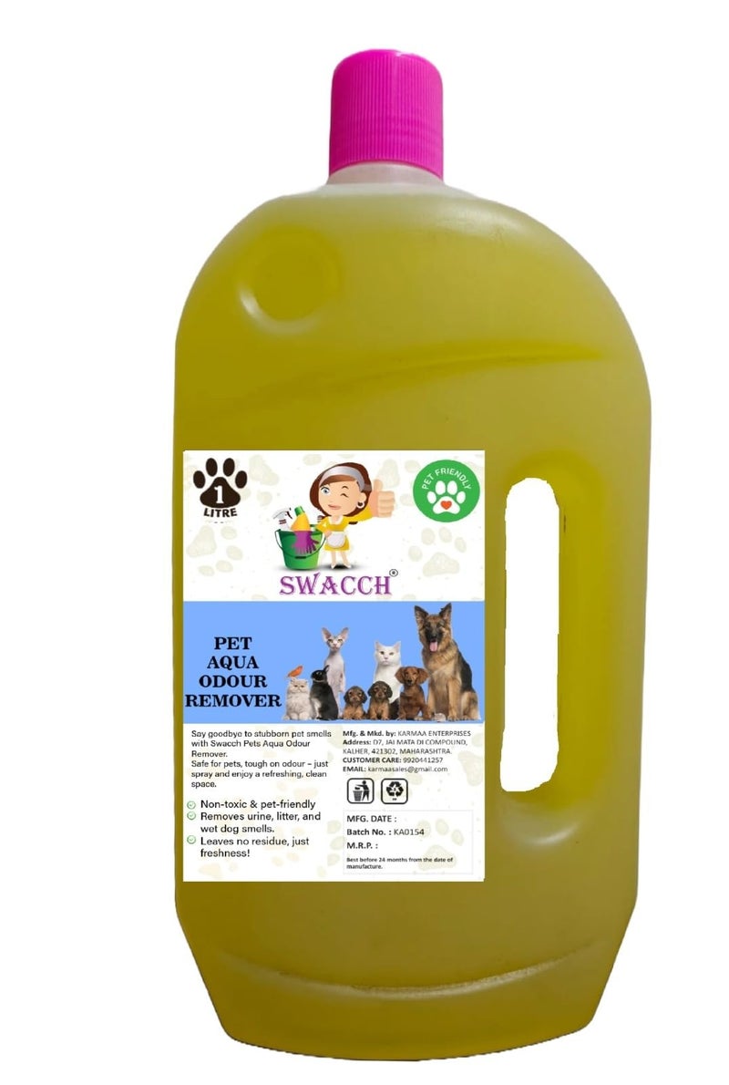 swacch Pet Aqua Odour Remover Liquid I Pet Safe Deodorizer for Home & Pet Areas I 1 Litre Lemon - Image 1