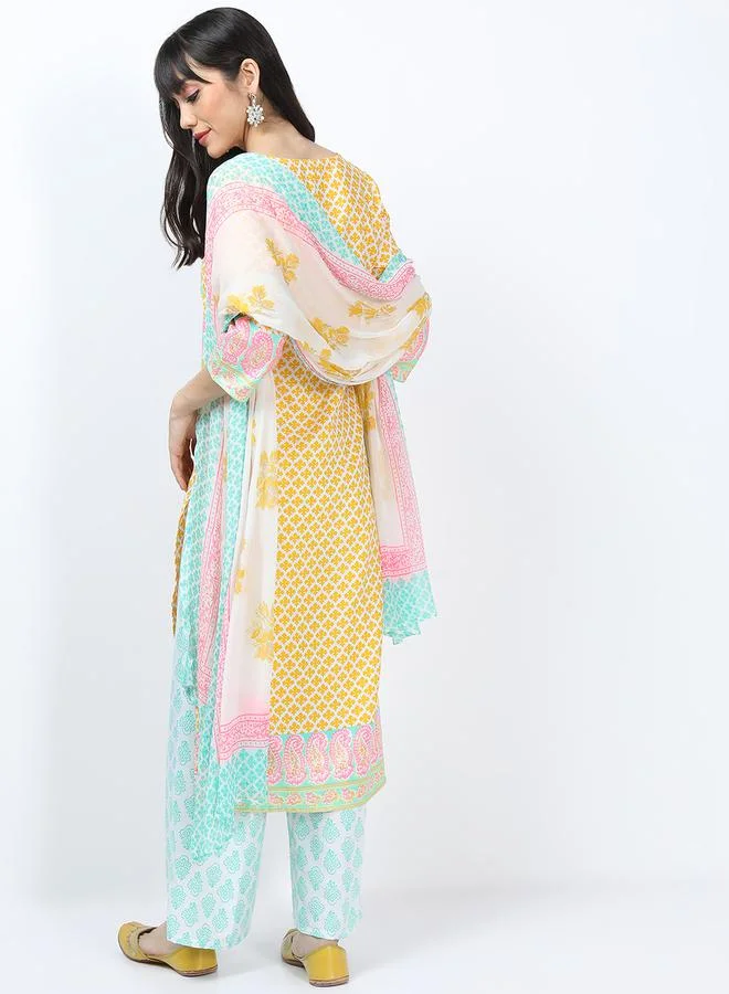 Vishudh Pack of 3 - Paisley Print Kurta, Palazzos & Dupatta by Styli