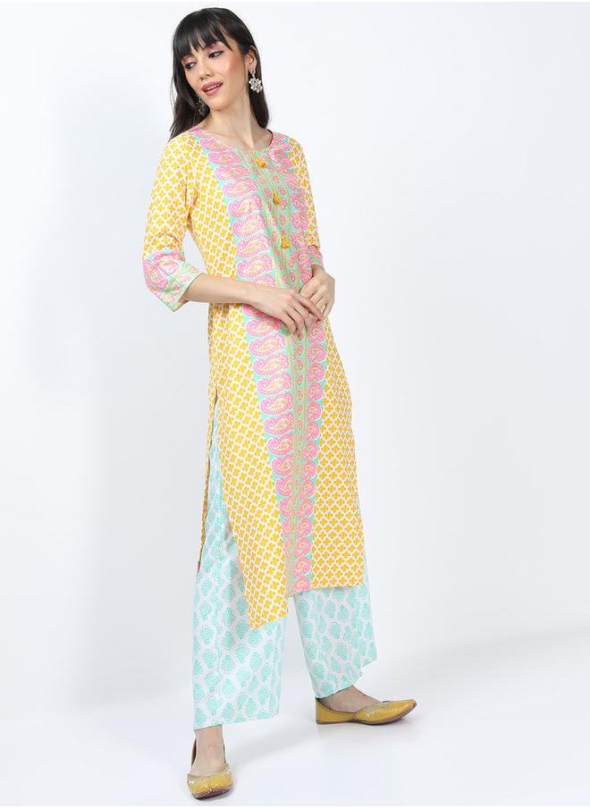 Vishudh Pack of 3 - Paisley Print Kurta, Palazzos & Dupatta by Styli  - Image 5