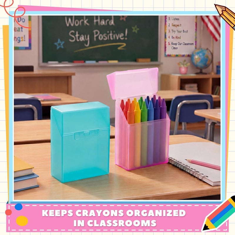 Clabby 4 Pcs Plastic Crayon Organizer Case for 24 Count Crayons Kids Art Supply Storage Box with Lid, Portable Holder for Classroom Home Travel, Fits Standard 24-Pack Crayon (Teal,Pink) - Image 5