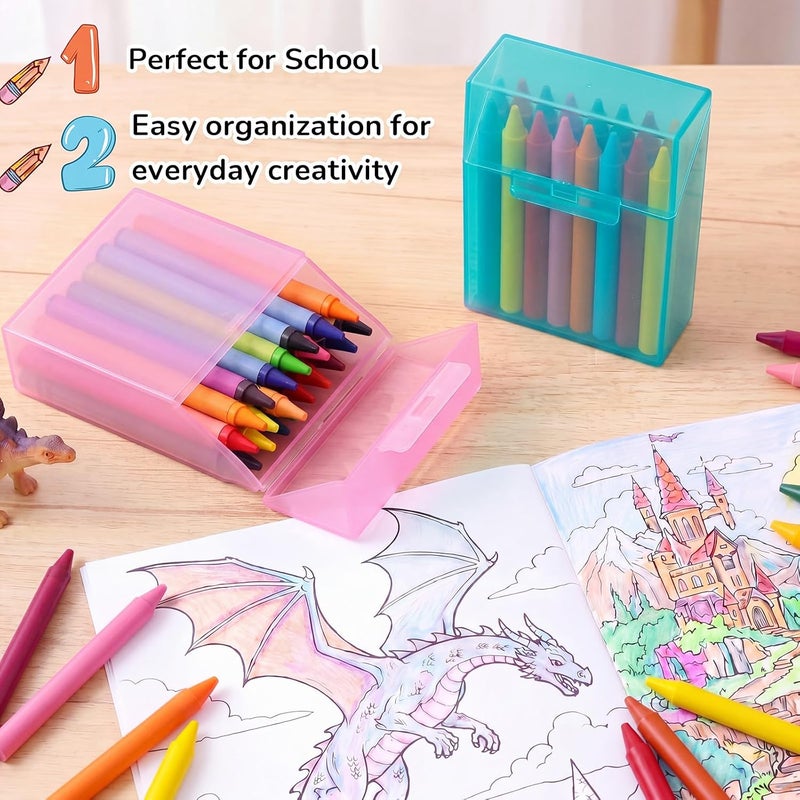 Clabby 4 Pcs Plastic Crayon Organizer Case for 24 Count Crayons Kids Art Supply Storage Box with Lid, Portable Holder for Classroom Home Travel, Fits Standard 24-Pack Crayon (Teal,Pink) - Image 4