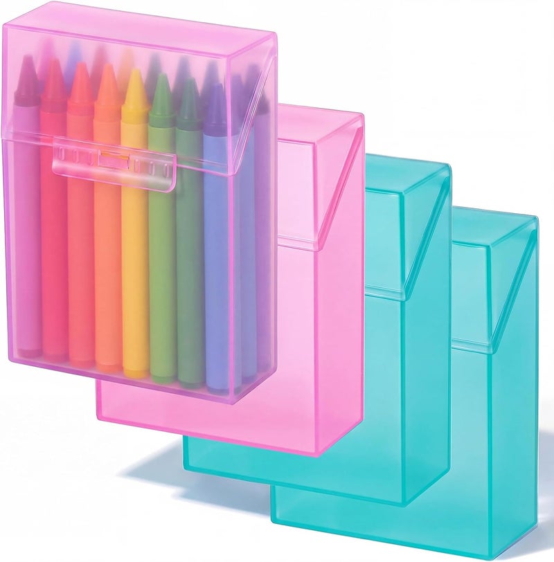 Clabby 4 Pcs Plastic Crayon Organizer Case for 24 Count Crayons Kids Art Supply Storage Box with Lid, Portable Holder for Classroom Home Travel, Fits Standard 24-Pack Crayon (Teal,Pink) - Image 1