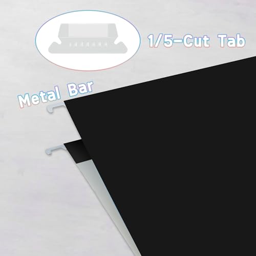 YNXPTBNC 25 Packs Hanging File Folders,Black Letter Size File Folder,Designed for Bulky Files,Filing Cabinet,1/5 Adjustable Tabs for Office,School,Home - Image 3