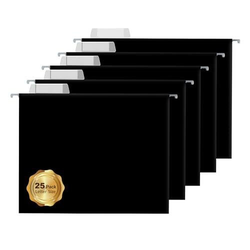 YNXPTBNC 25 Packs Hanging File Folders,Black Letter Size File Folder,Designed for Bulky Files,Filing Cabinet,1/5 Adjustable Tabs for Office,School,Home - Image 1